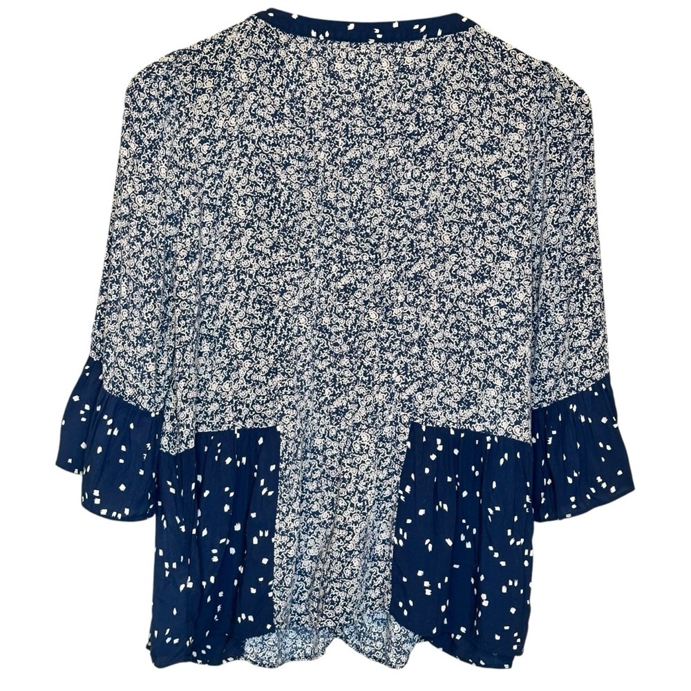 (Sold)ANTHROPOLOGIE MAEVE Hiver Peasant Blue Blouse Lace Detail Size 2 - Picture 6 of 9
